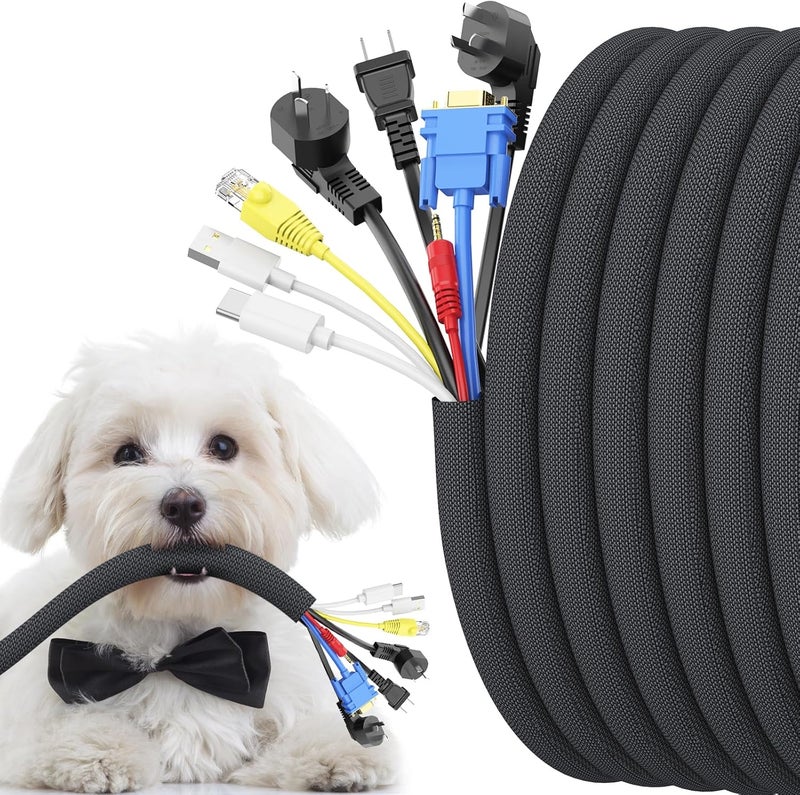 Wengus 1 inch Cord Protectors from Pets No Chew, 10ft Wire Protector Cord Covers for Pets, Flexible Cable Sleeve Cord Management for TV Computer Wires - Image 1